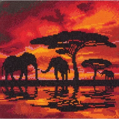 Crystal Art (sur toile Encadrée) - Silhouette d'Éléphants 12x12''